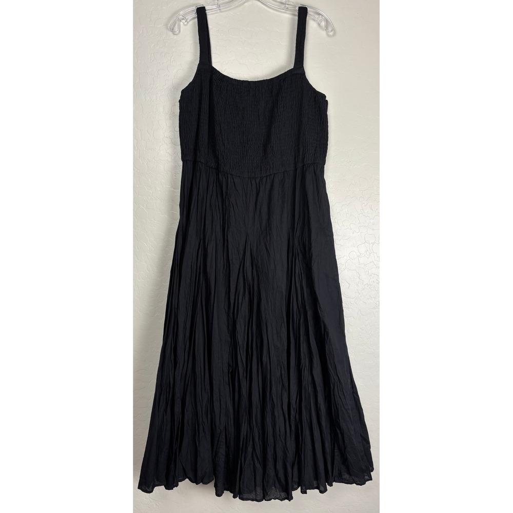 NEW Grace Elements Woman Black Cotton Crinkle Smocked Midi Dress 2X 2534